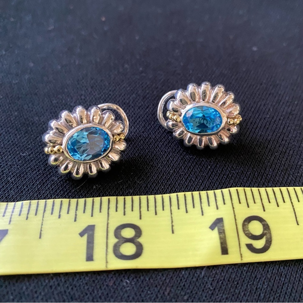 Gorgeous Authentic LAGOS Caviar earrings. Sterling Silver w/18K trim. Blue topaz - Picture 5 of 8